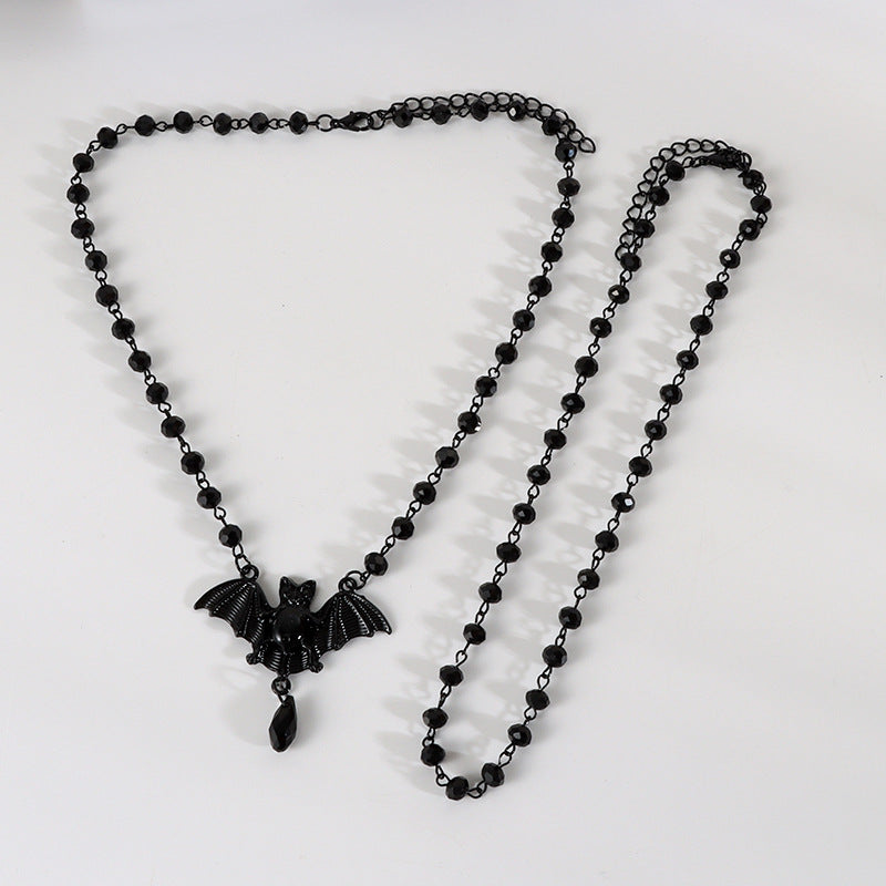 Halloween Gift Retro Black Bat Pendant Necklace Black