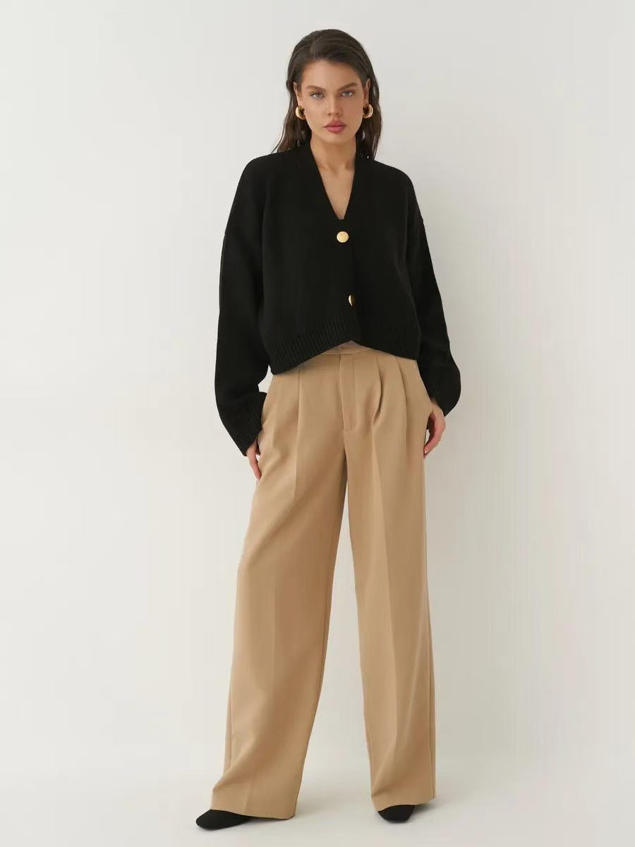 Chic Solid Color V-Neck Loose Knit Cardigan for All Seasons