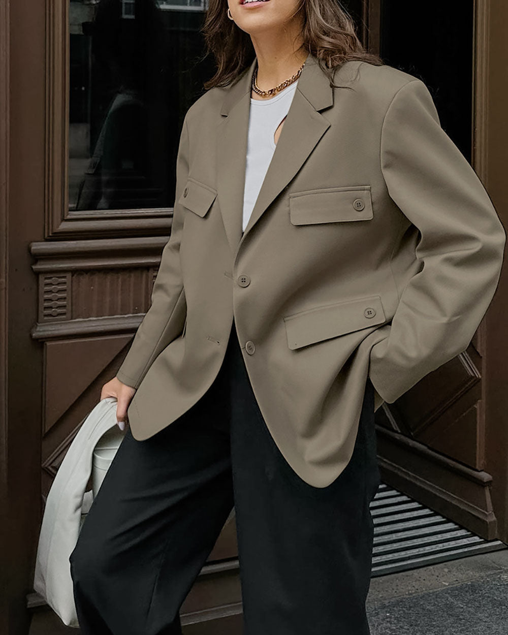 ShoptheCIC Vintage Loose-Fit Blazer with Four Pockets