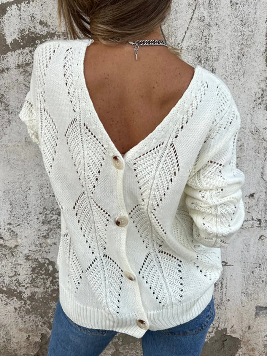 Reversible V-neck long-sleeved knitted sweater for elegance