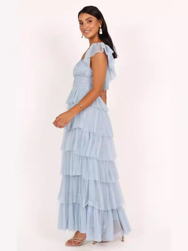 Tulle Midi Dress  - Light Blue - Fashionpara