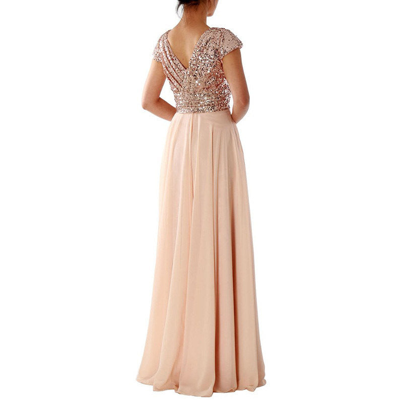 V Neck Long Formal Dress with Sequins - Fashionpara