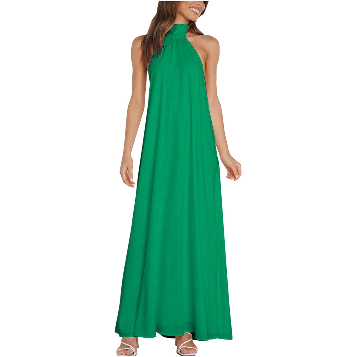Halter Neck Sleeveless A-Line Maxi Dress