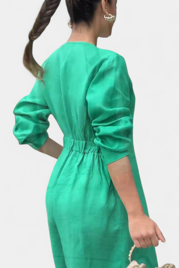 V-Neck Button Front Longline Top and Wide Leg Pants Two Piece Set 9