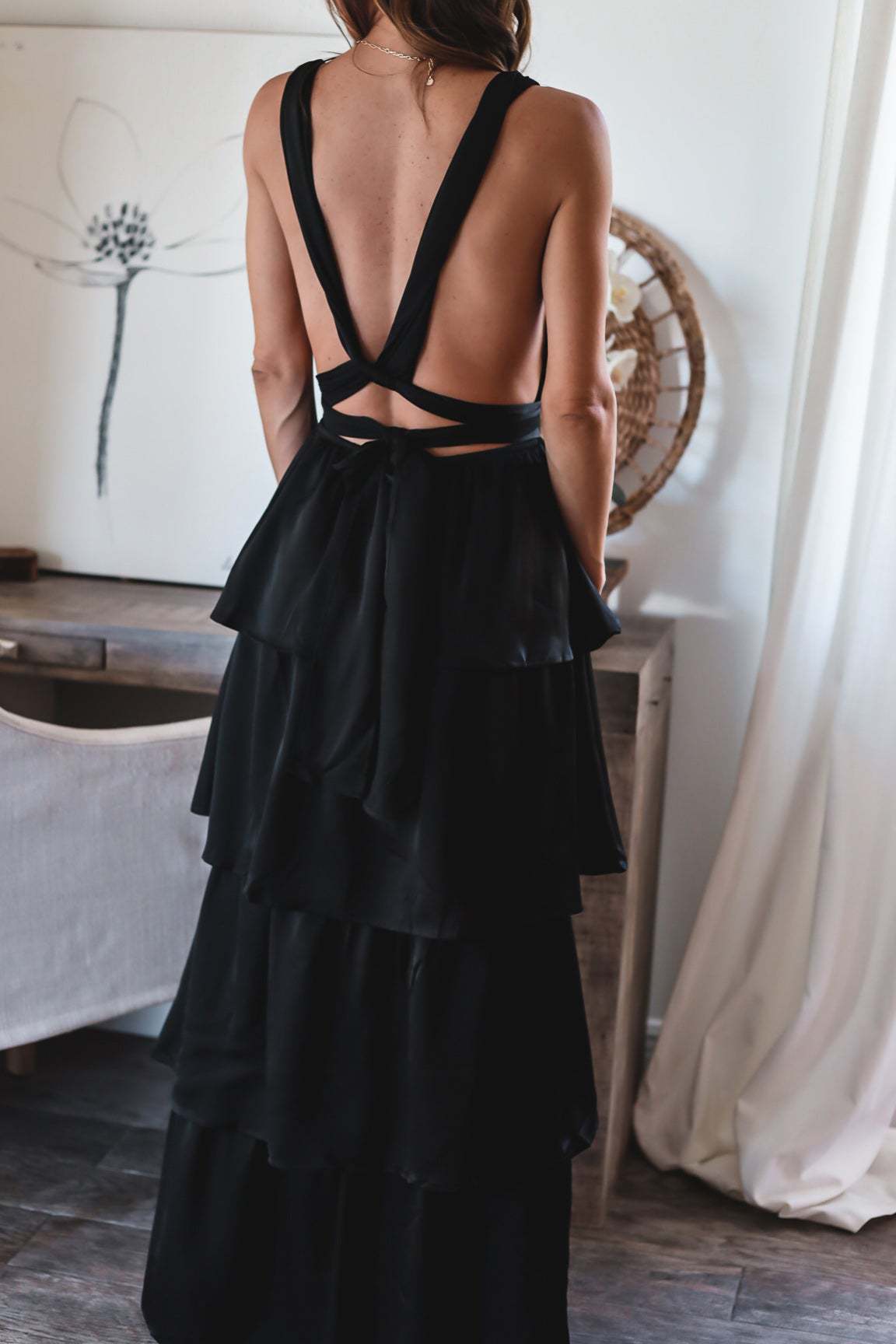 Formal Introduction Ruffle Tiered Maxi Dress - Black - Fashionpara