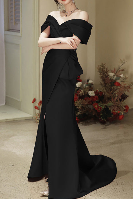 Black Off Shoulder High Split Evening Dress Prom Gown