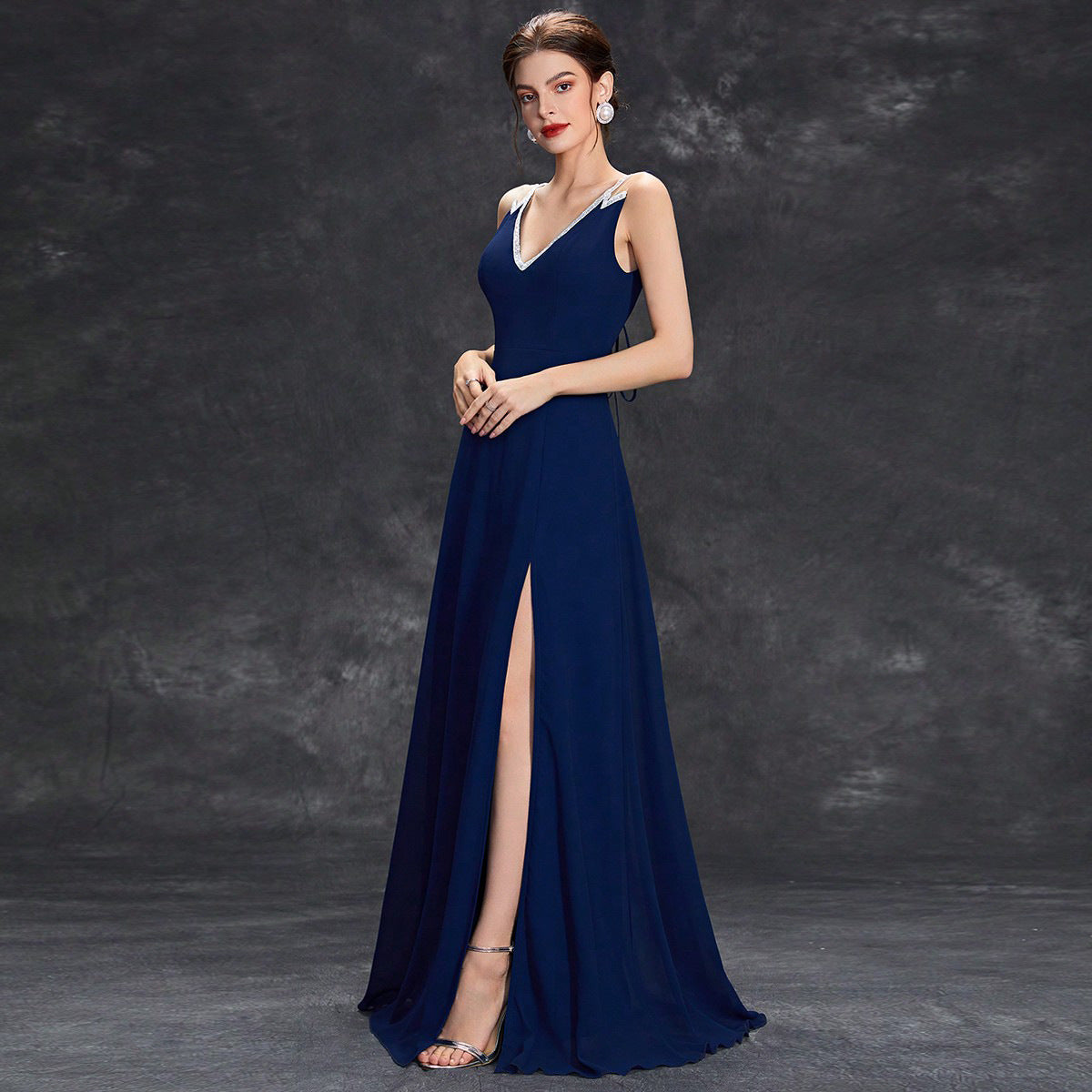 Solid Color Evening Deep V Plunge neck Sleeveless Split Formal Dress Cocktail Party Prom Maxi Dress Summer - Fashionpara