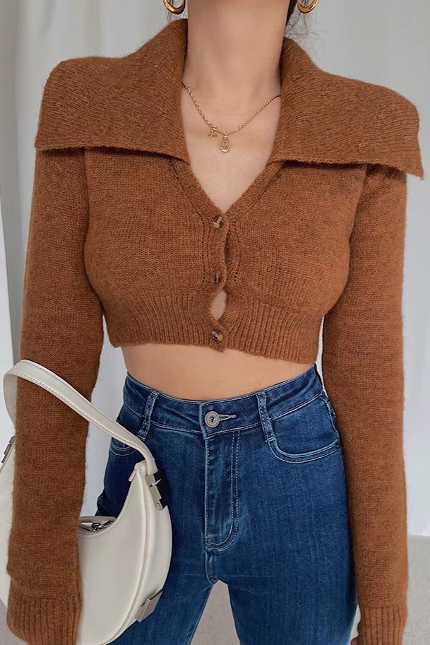 Orro Shop Buttoned Front Crop Sweater with Lapel Neck
