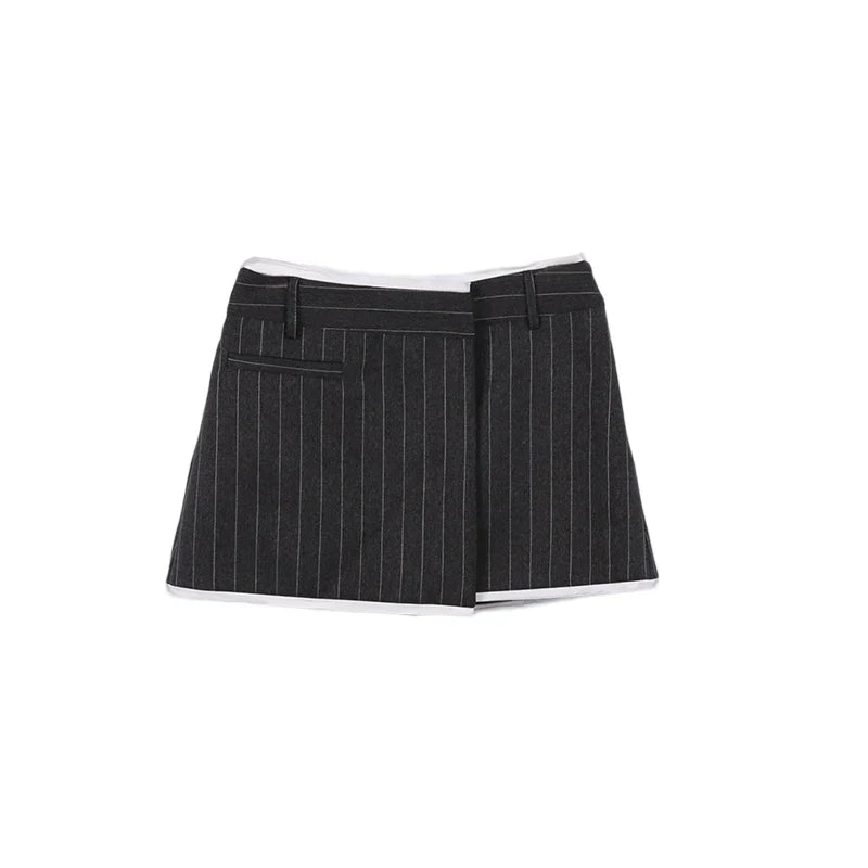 Pinstriped Mini Skirts with Contrast Trim
