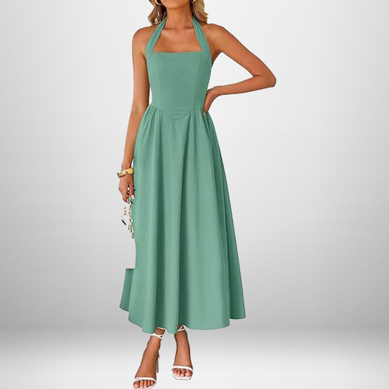 Halter Square Neck Pocket Fit and Flare Midi Dress 6