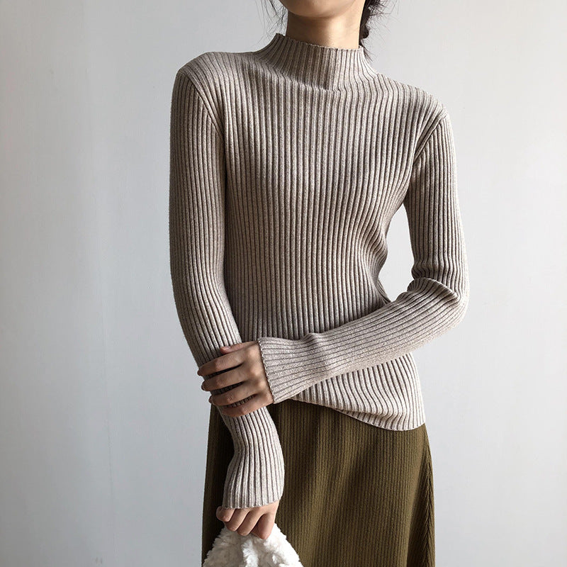 Versatile Slim Fit Half Turtleneck Striped Sweater