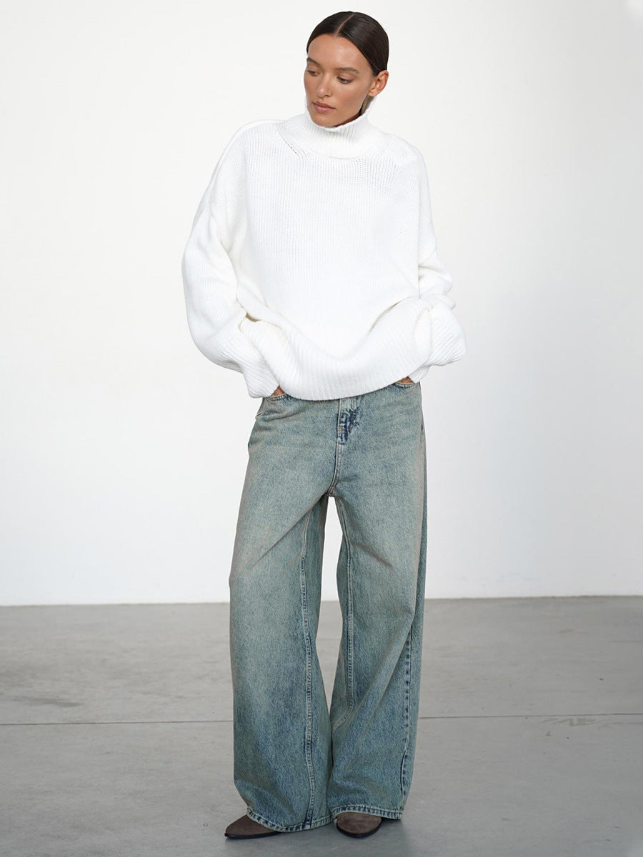 Cozy Solid Color Turtleneck Knitted Pullover Sweater