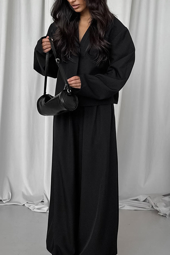 Chic V-Neck Coat and Loose Trousers Two-Piece Set