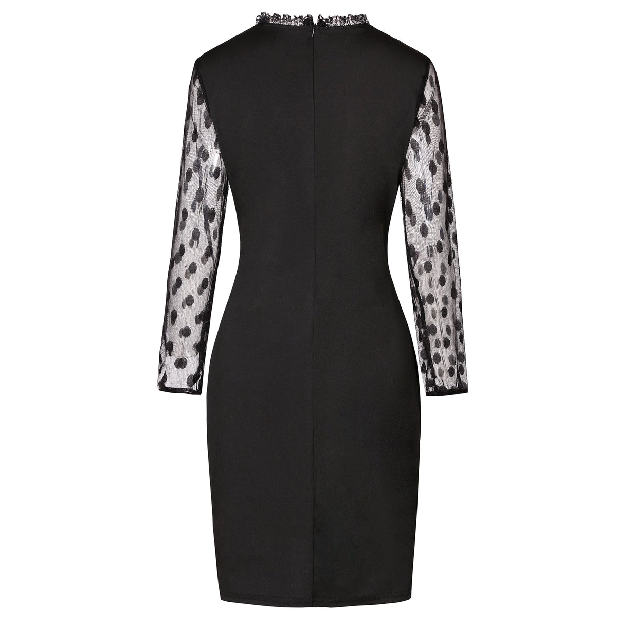 Polka Dot Mesh High Neck Long Sleeve Bodycon Mini Dress