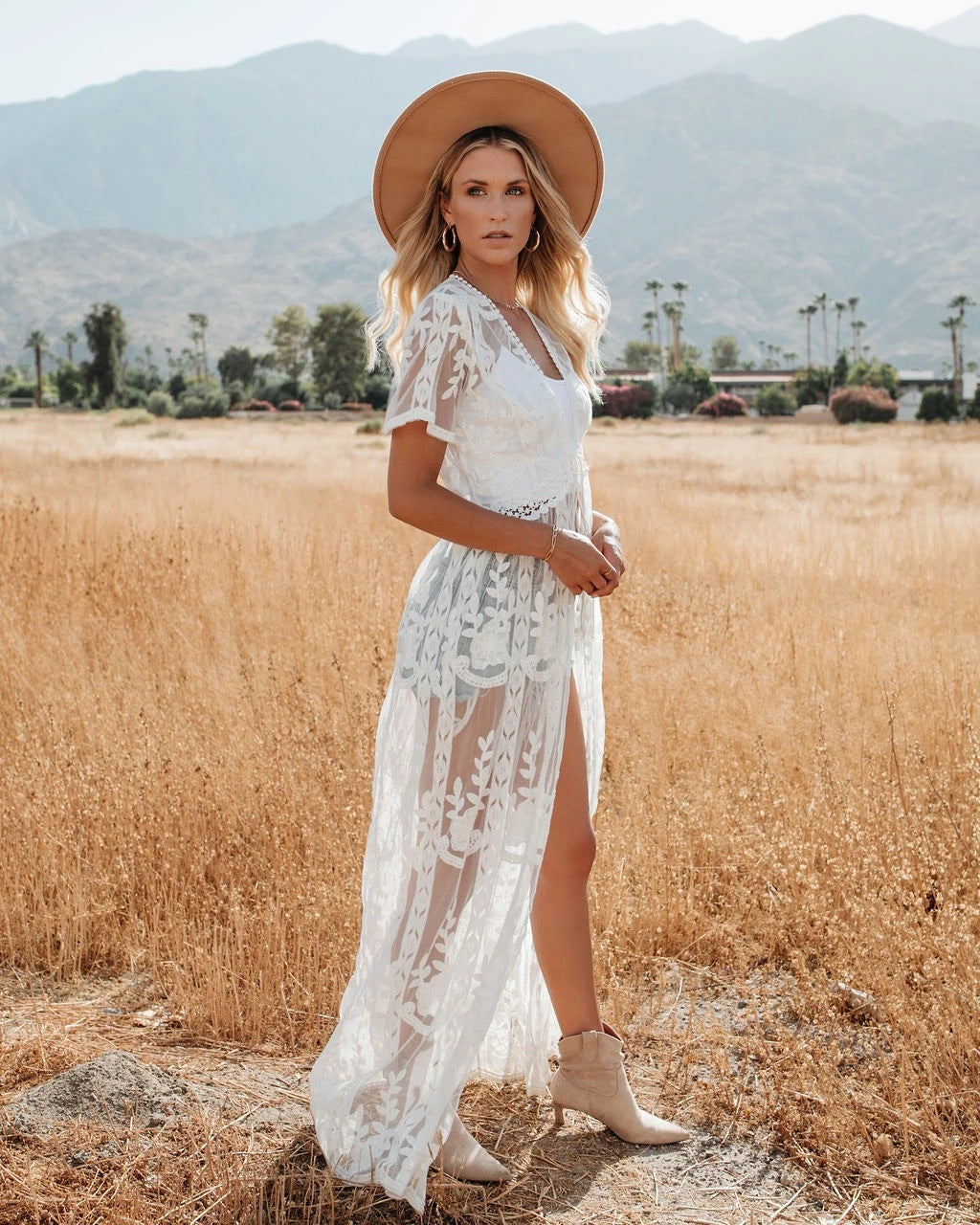 Sheer Lace Embroidered Open Front Maxi Kimono