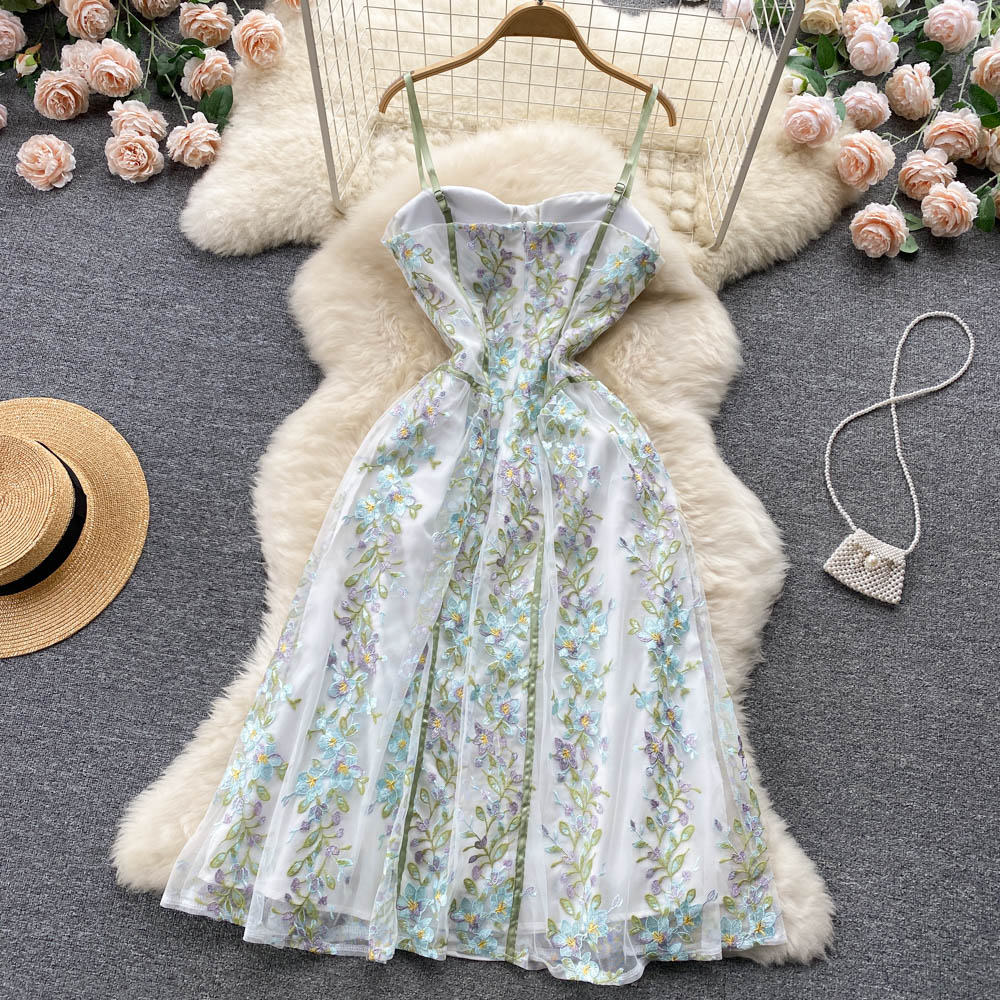 Sexy A line Spaghetti Straps Flower Dress Women Evening Dress