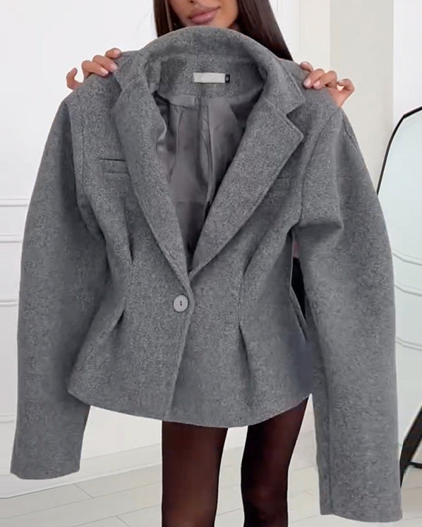Elegant Single-Breasted Woolen Coat with Long Sleeves