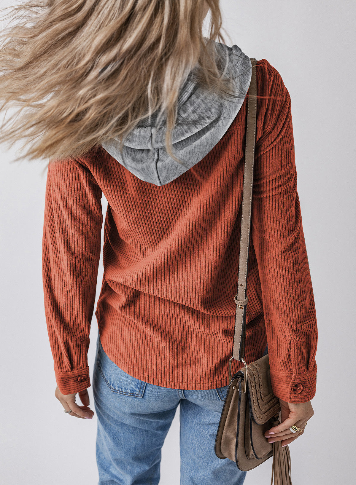 ShoptheCIC Corduroy Hooded Jacket with Stylish Lapel Design