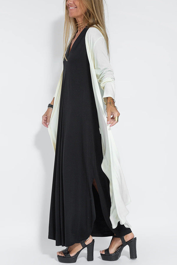 Sleeveless V-neck Elegant Long Dress with Matching Cardigan