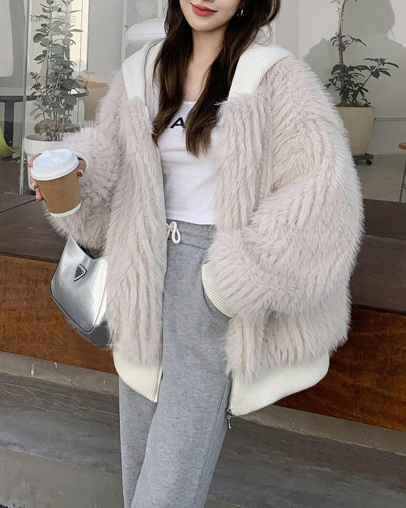 Luxurious Hooded Faux Fox Fur Jacket for Elegant Warmth