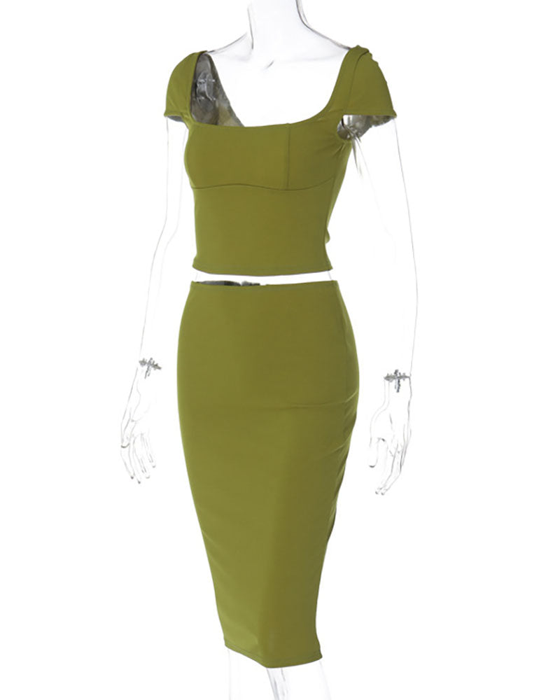 Elegant short-sleeved top and hip skirt suit - Fashionpara