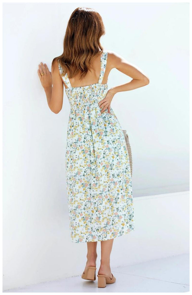 Floral Print Sleeveless A-Line Midi Dress