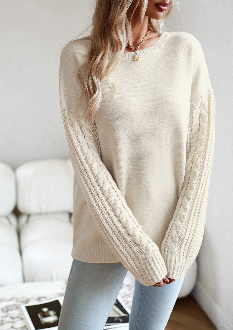 ShoptheCIC Classic Cable Knit Crewneck Sweater for All Seasons