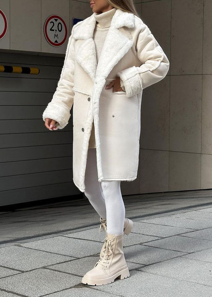 Lapel Suede Coat with Fleece Lining for Ultimate Comfort