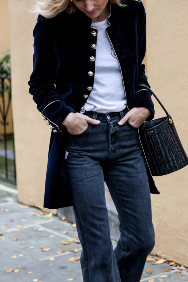 Thermal Velvet Patchwork Multi-Button Coat for Stylish Warmth