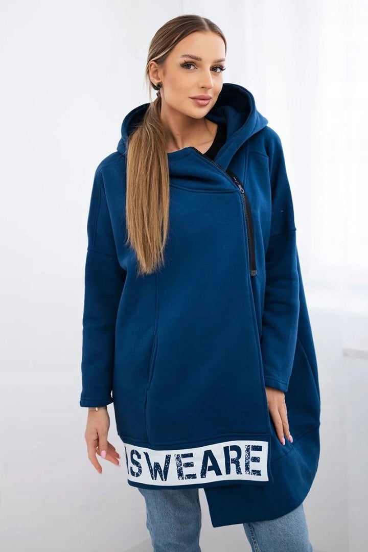 Diagonal Zipper Hooded Fleece Jacket for Stylish Comfort