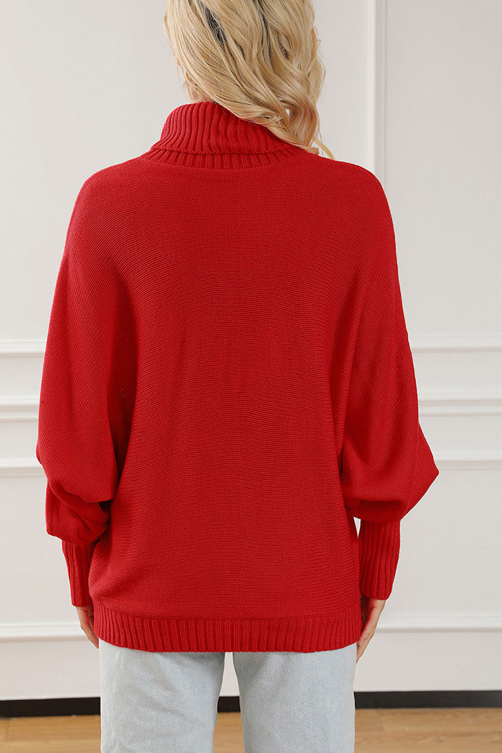 Merry Holiday Bat Sleeve Turtleneck Sweater for Cozy Comfort