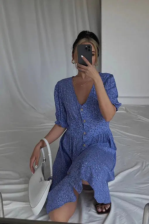 Floral Print Short Sleeve Dress  Fashionpara