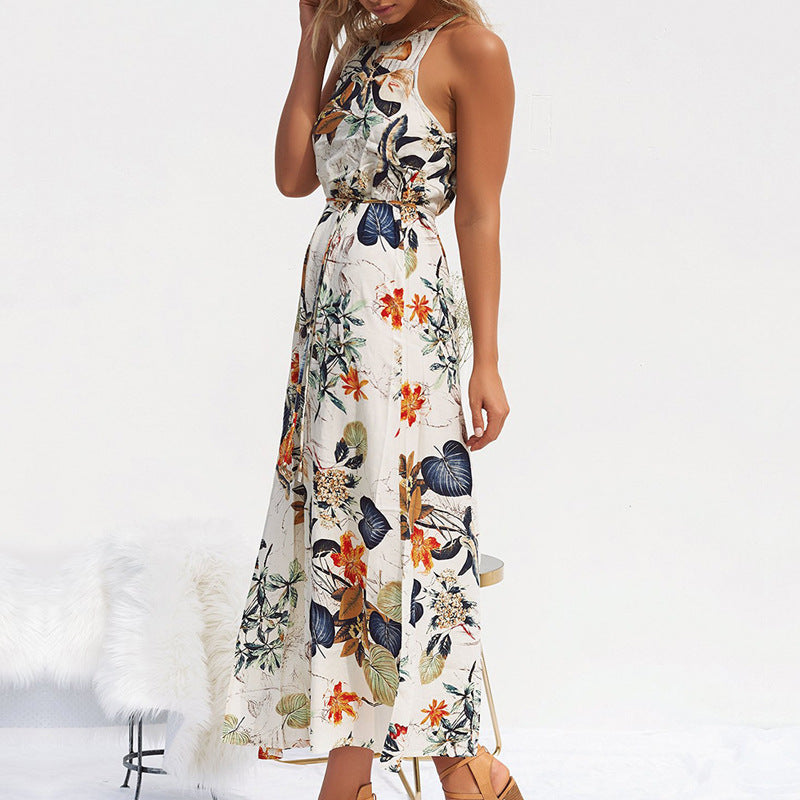Floral Print Halter Neck High-Low Maxi Dress