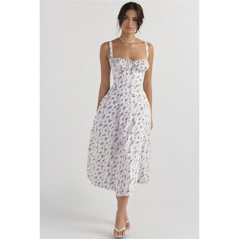 Floral Sweetheart Neck Corset High Split Midi Dress 14
