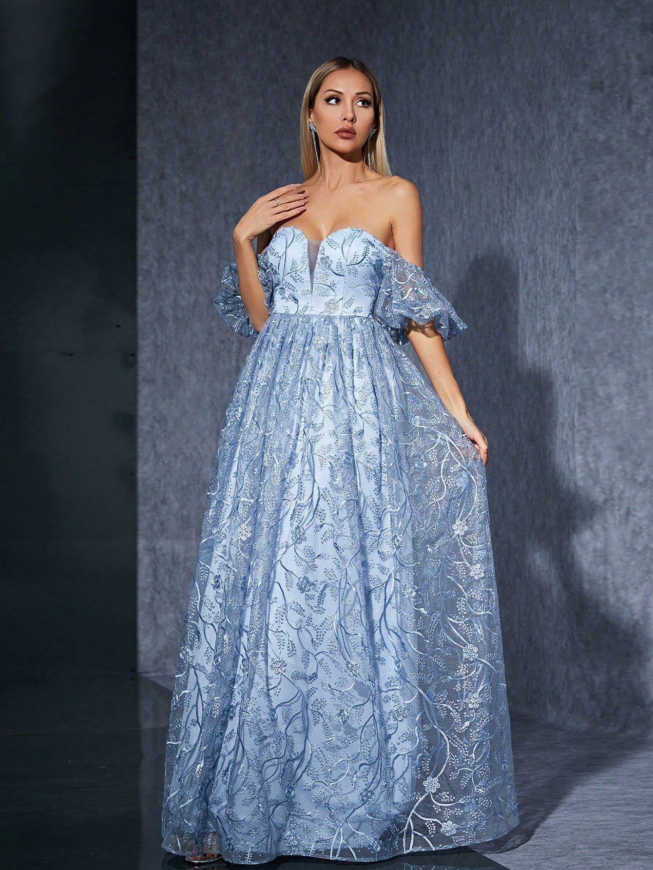 Off Shoulder Mesh Embroidered Evening Dress Ball Cocktail Niche Dress - Fashionpara