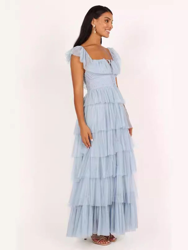 Tulle Midi Dress  - Light Blue - Fashionpara