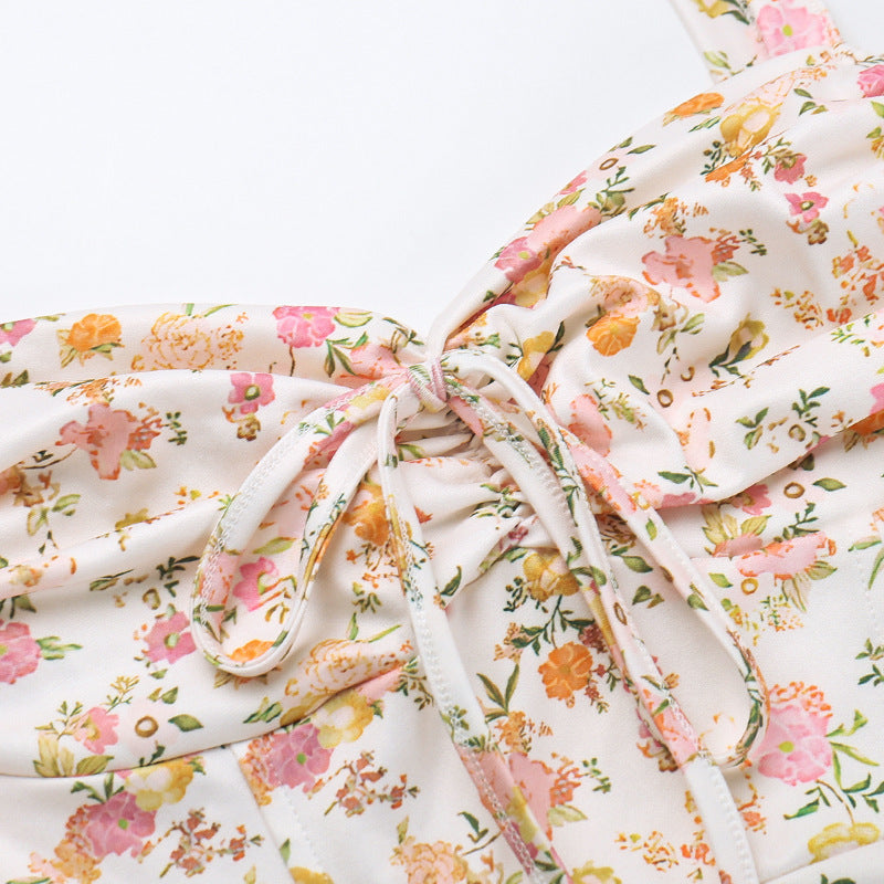 Floral Print Sweetheart Corset Flared Maxi Dress 16
