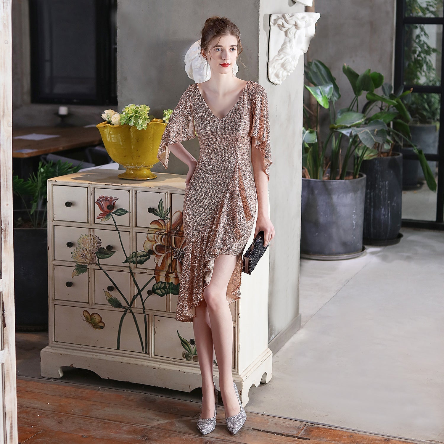 Cocktail Evening Colorful Sequin Short Dress Party Gathering Small Dress Fairy - Fashionpara