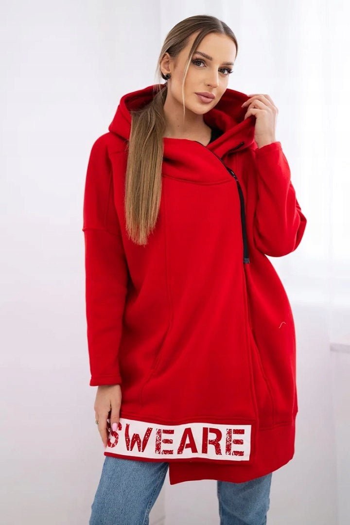 Diagonal Zipper Hooded Fleece Jacket for Stylish Comfort