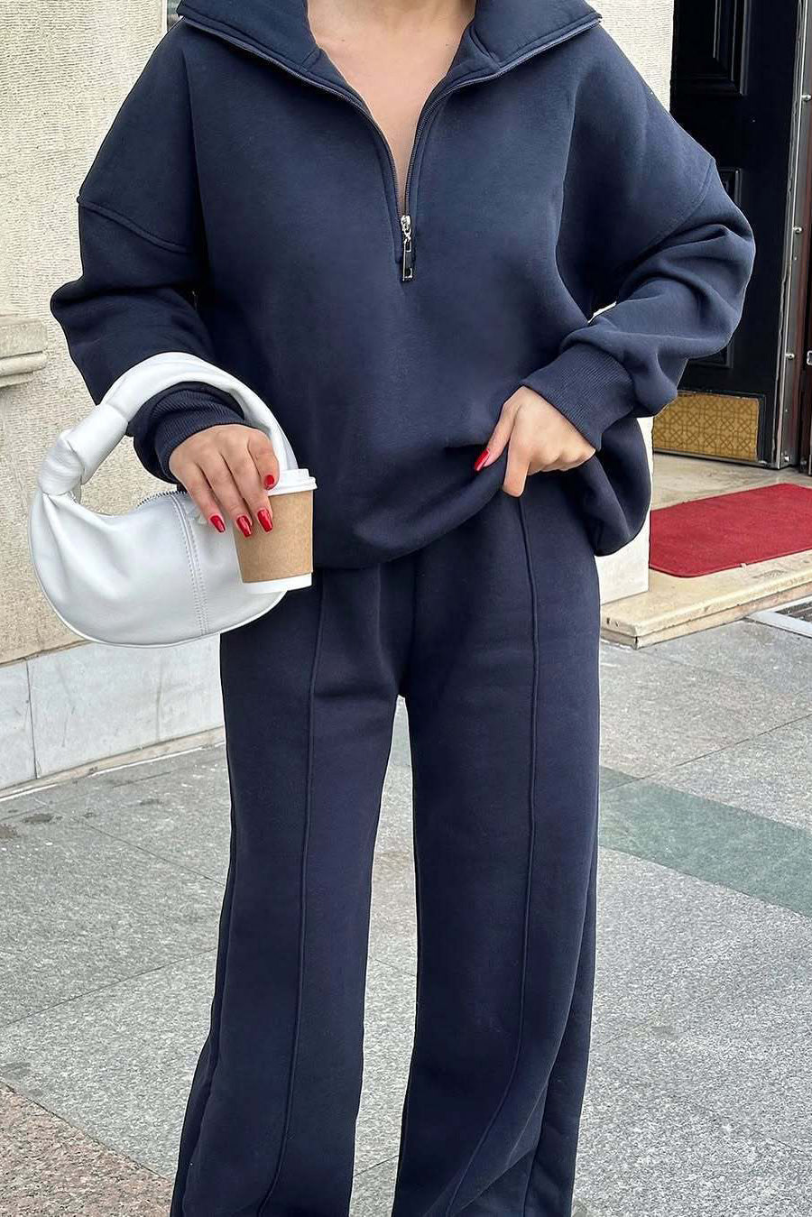 Thrifted Vibes Half-Open Pullover and Pants Set for Comfort