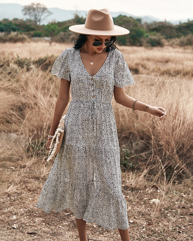Maynard Printed Smocked Maxi Dress - Black