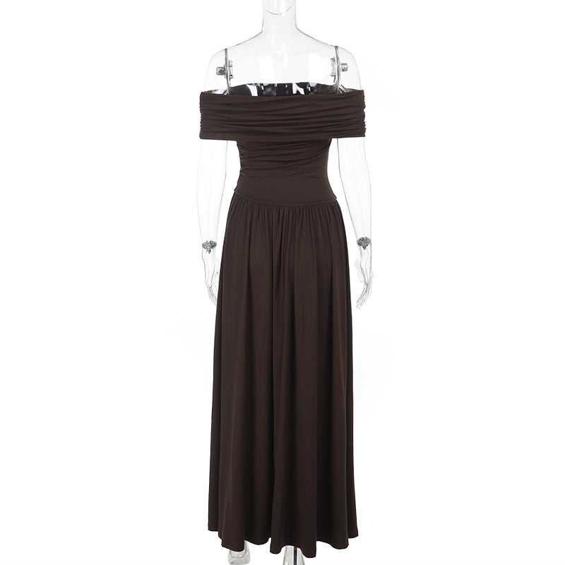 Dahlia Off-Shoulder Dress - Brown