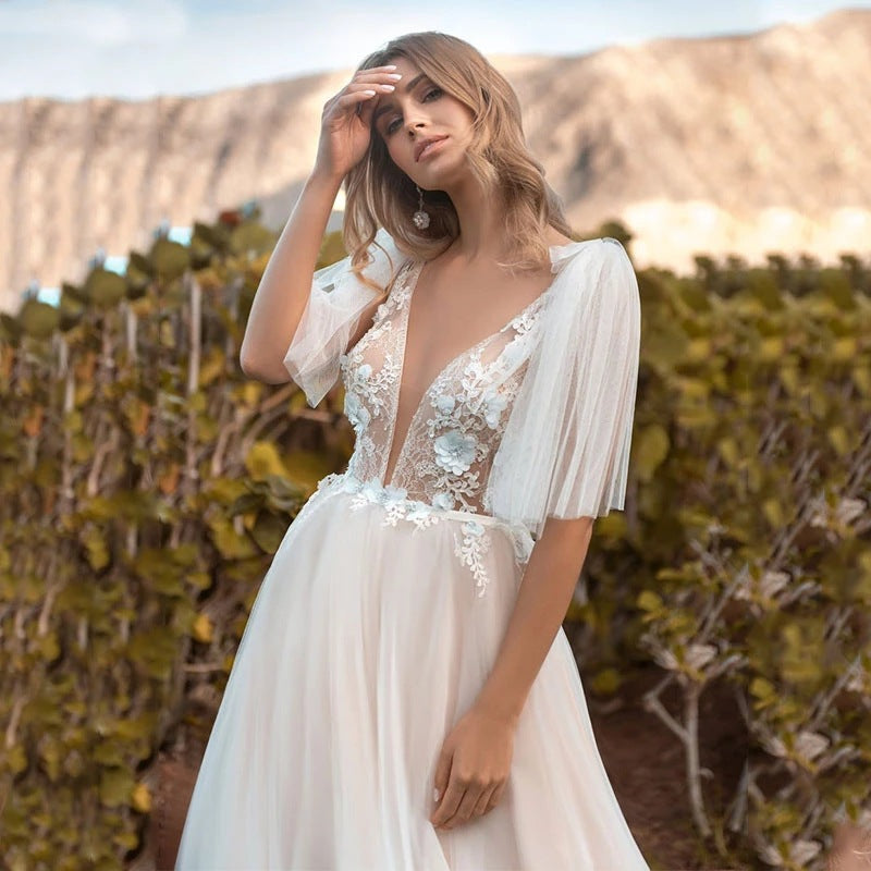 Lace Spaghetti Strap Wedding Dress