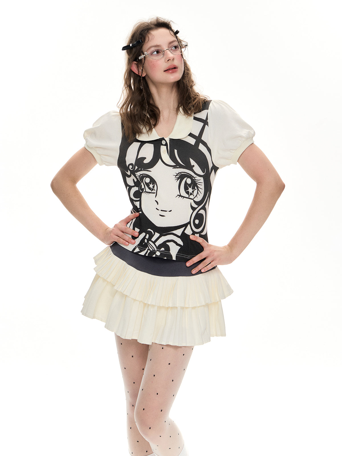 Anime-Inspired Polo & Pleated Skirt Set