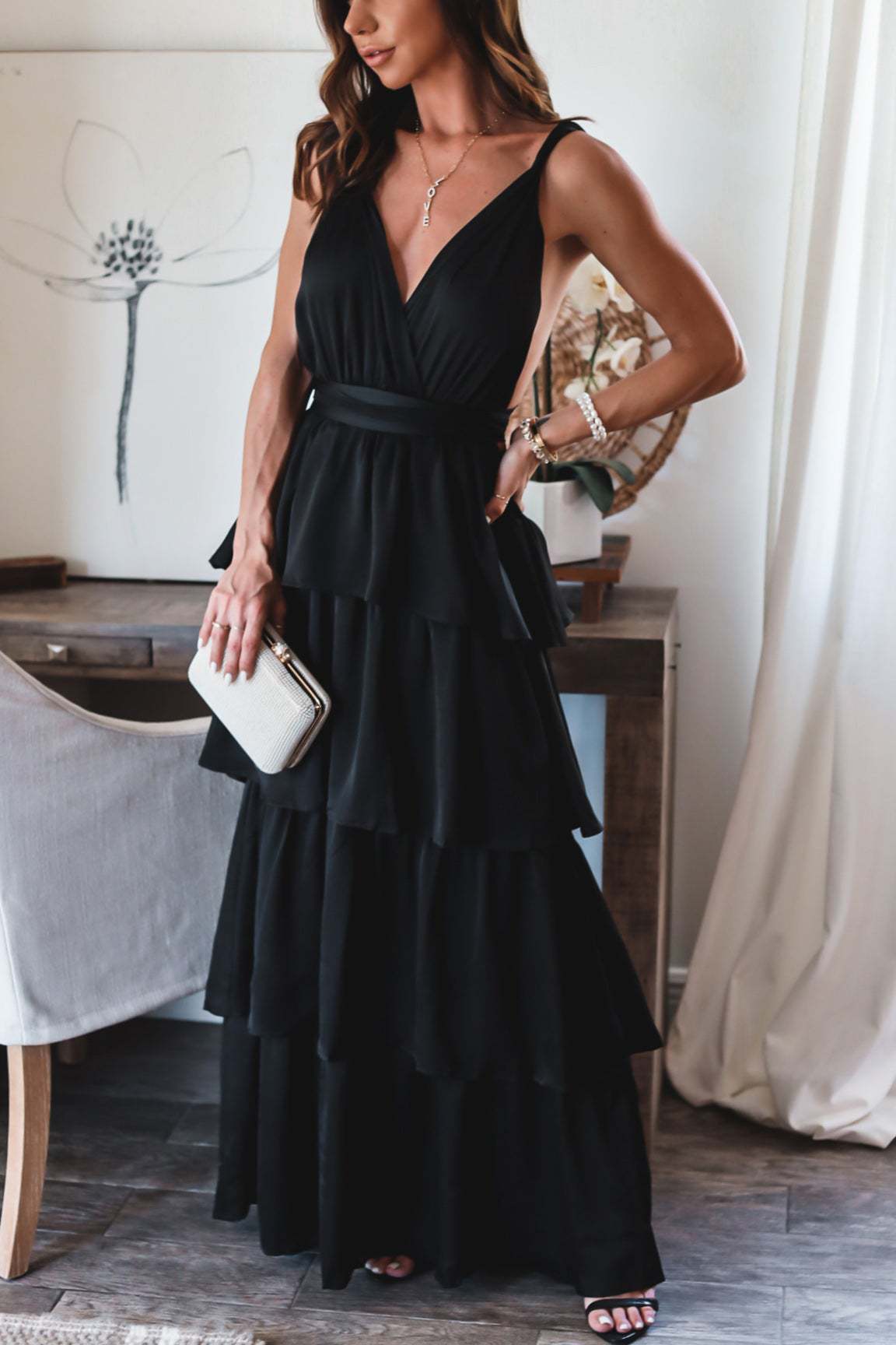 Formal Introduction Ruffle Tiered Maxi Dress - Black - Fashionpara