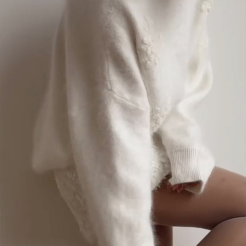 Cloud Touch Floral Embroidered Sweater for Elegant Style