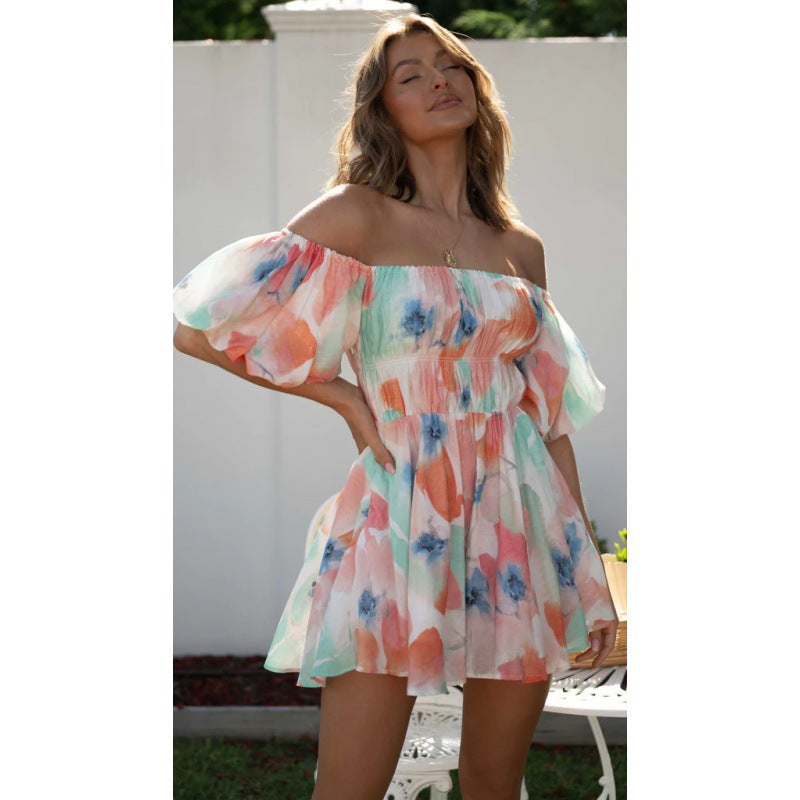 Swingy Rainbow Tie Dye Puff Sleeve Smocked Mini Sundress - Multicolor  Fashionpara