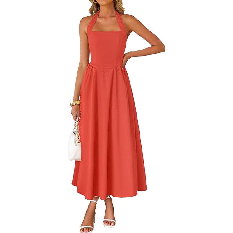 Halter Square Neck Pocket Fit and Flare Midi Dress 4