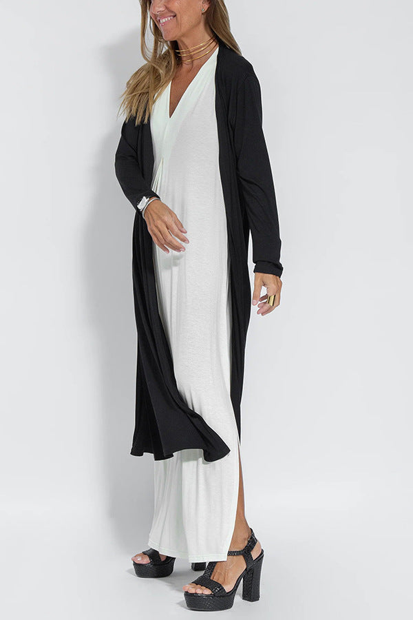 Sleeveless V-neck Elegant Long Dress with Matching Cardigan