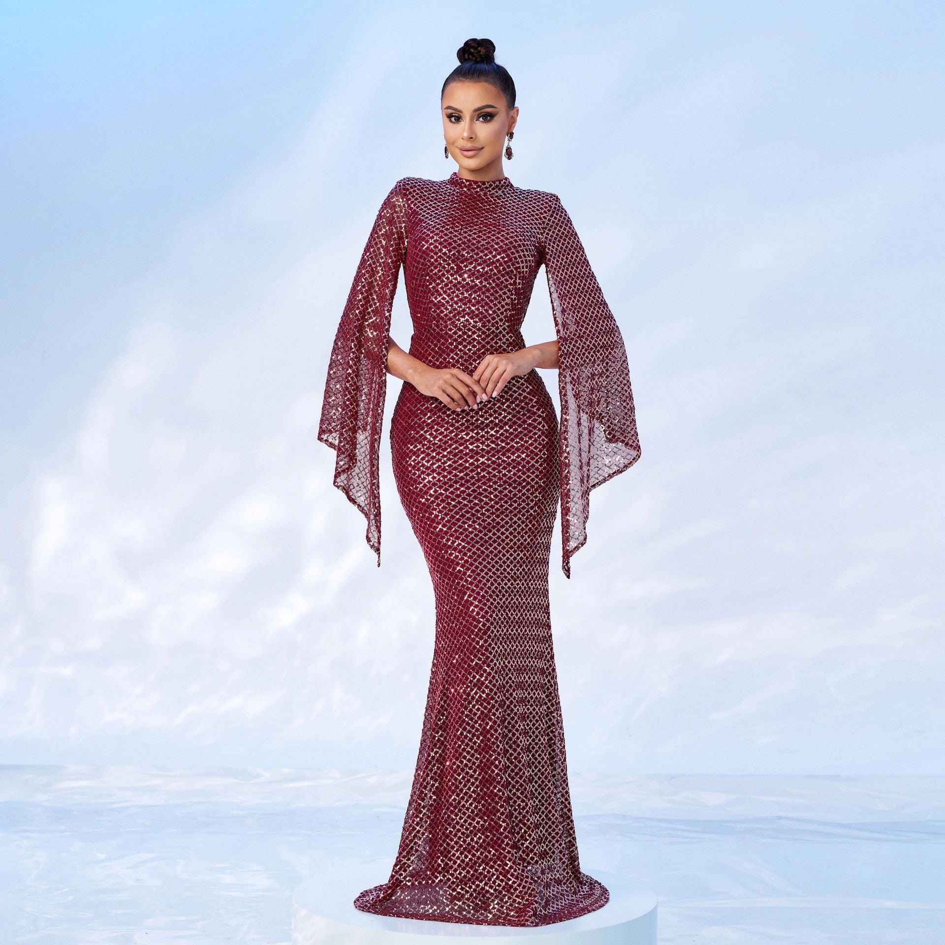 Long Sequined Party Evening Gown Dress